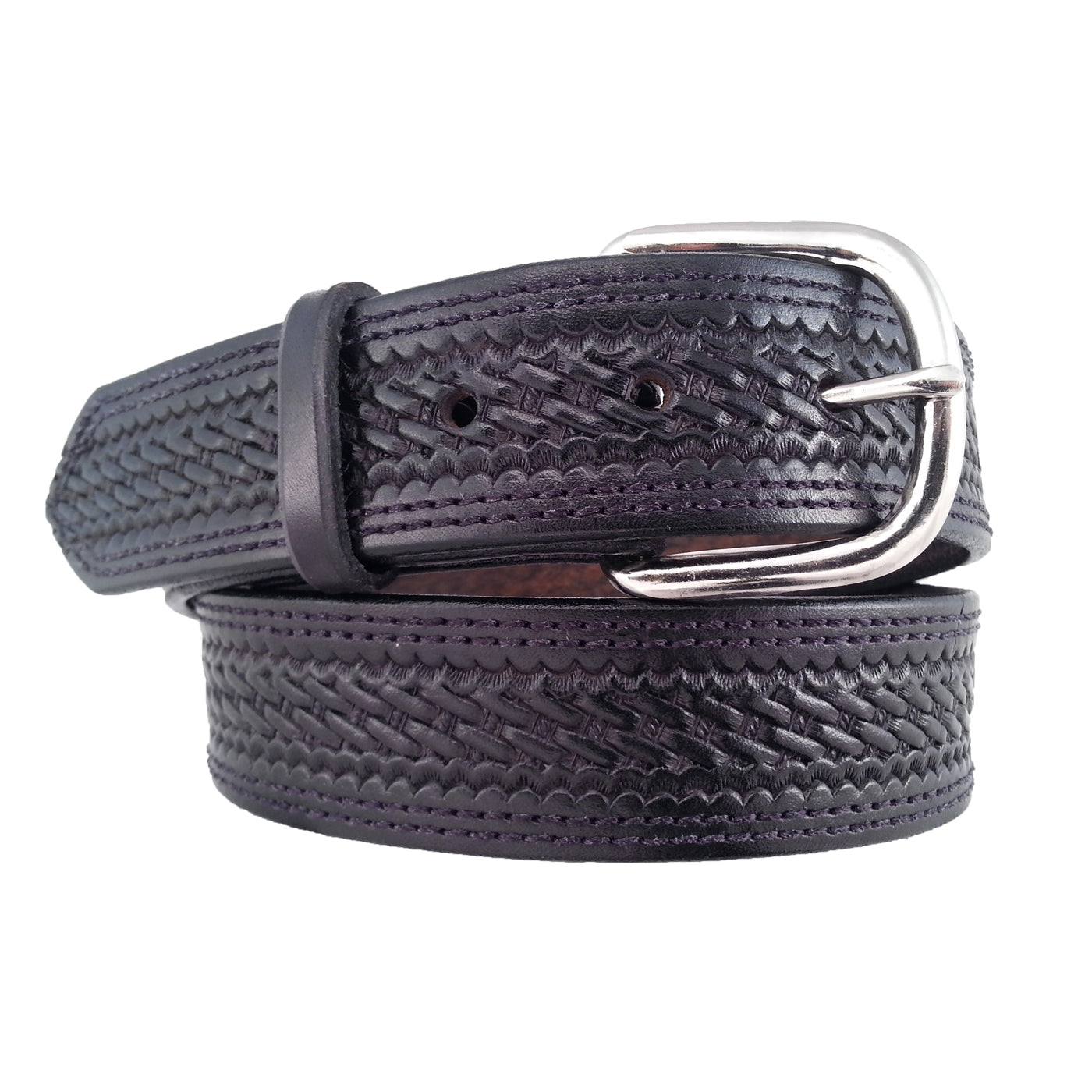 BC Belts Leather Belt Strap with Embossed Basket Weave Pattern